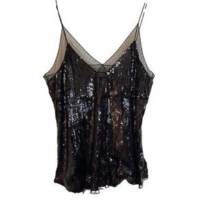 FREE People Sassy Sequins Camisole Lace Tank Top Cami Black Size Medium